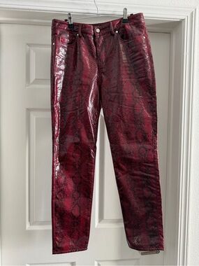 J Brand Python Print Skinny Jeans Red Burgundy Metallic
